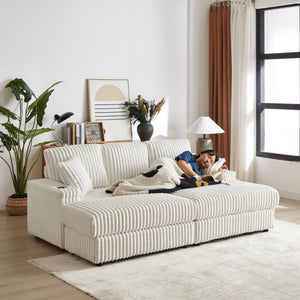 English Elm 84inch Corduroy Deep Seat Three Person Sofa with Storage Ottomans for Living Room Beige W834S00565