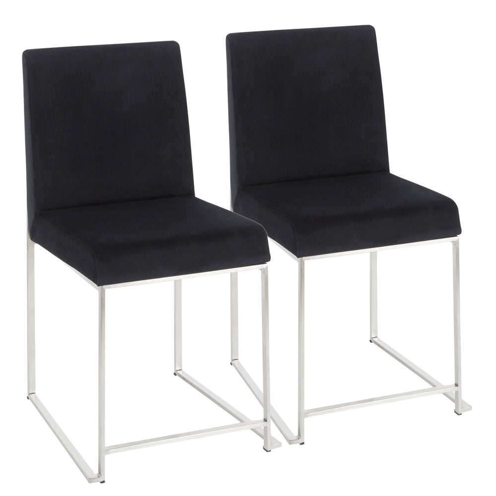 English Elm High Back Fuji Contemporary Dining Chair Set Of 2 - Plush Black Velvet & Sleek Stainless Steel Frame B202P223561