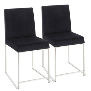 English Elm High Back Fuji Contemporary Dining Chair Set Of 2 - Plush Black Velvet & Sleek Stainless Steel Frame B202P223561