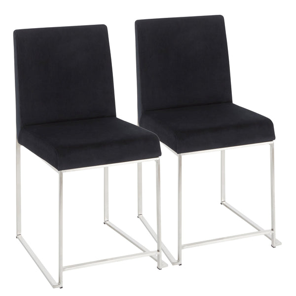 English Elm High Back Fuji Contemporary Dining Chair Set Of 2 - Plush Black Velvet & Sleek Stainless Steel Frame B202P223561