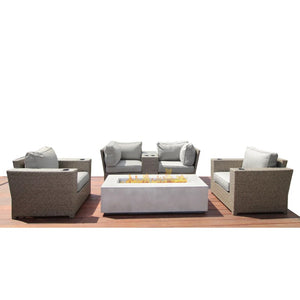 English Elm Ready-To-Use 6-Piece Wicker Patio Conversation Set With Fire Pit, Cushions & Seating For 4+ Comfort B120S00222-GIGA