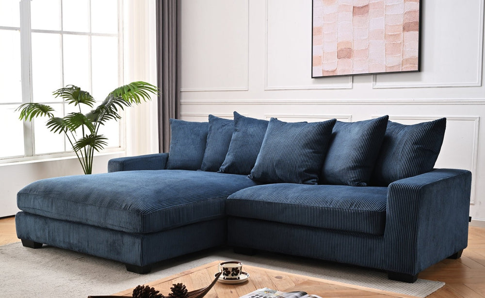 English Elm Luxe Corduroy L Shaped Sectional Sofa with Deep Seat Chaise for Modern Living Room B2735S00009