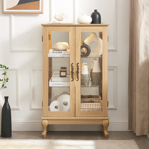 English Elm 2 Doors Curio Cabinet With Lighted Display & Mirrored Back, Adjustable Shelves - Oak Elegance For Home W2275P178895