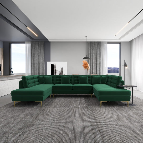 English Elm Brooke Velvet U-shaped Sectional Sofa with Block Legs for Spacious Living Rooms B183S00064