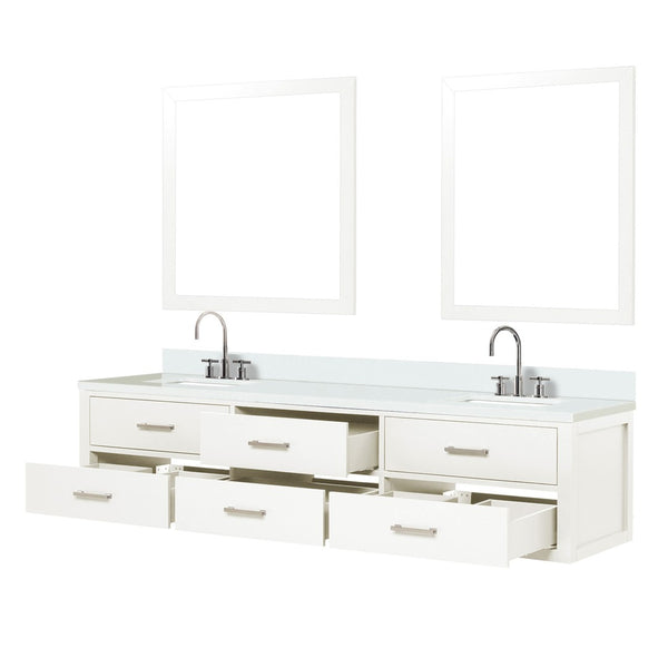 English Elm White Double Bath Vanity Set With Cultured Marble Top, Chrome Faucets & Mirrors For Elegant Bathrooms B2731S01836-GIGA