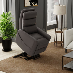 English Elm Faux Power Lift Chair with Premium Faux Leather, USB Charging, Side Pockets & Quiet Motor Recline Grey B339P409530