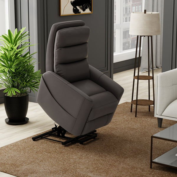 English Elm Faux Power Lift Chair with Premium Faux Leather, USB Charging, Side Pockets & Quiet Motor Recline Grey B339P409530