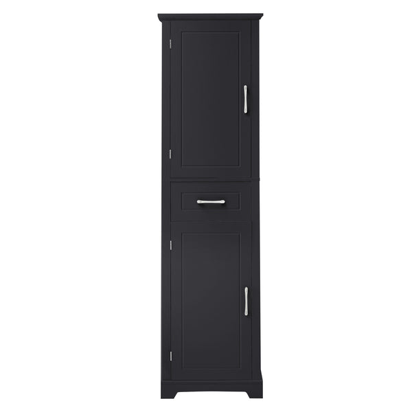 English Elm Tall Bathroom Storage Cabinet with Slim Profile, Adjustable Shelves, Anti-Tip Safety & Painted MDF Finish Black N725P246463B