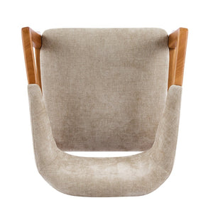 English Elm Indoor Chenille Upholstered Arm Dining Chairs Set of 2 with Bentwood Teak Frame N779P370761O