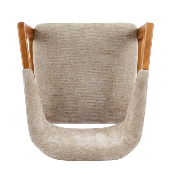 English Elm Indoor Chenille Upholstered Arm Dining Chairs Set of 2 with Bentwood Teak Frame N779P370761O
