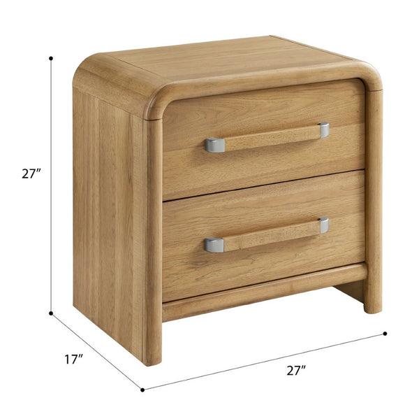 English Elm 2-drawer Hardwood Nightstand with Usb Charging Scandinavian Warm Oak Finish Bedroom B2709P453737