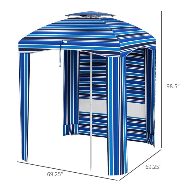 English Elm Outsunny 5.8' Portable Beach Umbrella: Stylish Ruffled Cabana With Double-Top, Vents & Carry Bag W2225P174251-GIGA