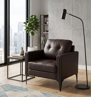 English Elm 1pc Faux Leather Accent Armchair Padded Seat Tailored Stitching Contemporary Living Room Brown B011P479612
