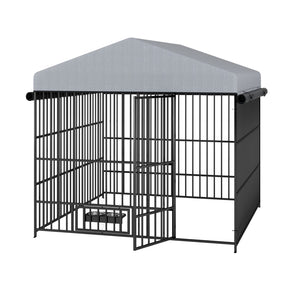 English Elm Large Outdoor Dog Kennel Heavy Duty Iron Run with Waterproof Canopy and Feeding Bowls W1820P321938