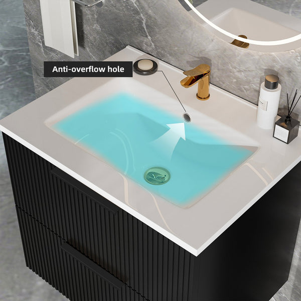 English Elm 36 Floating Bathroom Vanity with Ceramic Sink, Wall-Mounted 36" Modern Fluted Cabinet with Quiet Drawers Matte Black 38.18 L x 22.83 W x 7.48 H W3520S00003