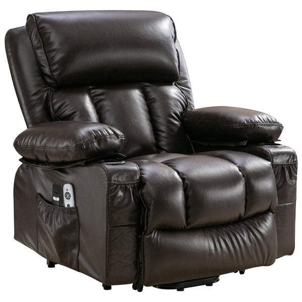English Elm Power Lift Recliner Chair with Massage Heating Fleece Leather and Usb for Elderly Brown W1807P299429