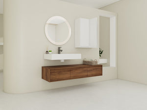 English Elm 60-Inch Wall-Mounted Vanity With Molded Resin Sink, 2 Side Cabinets & 3 Soft-Close Drawers For Storage W999S00285