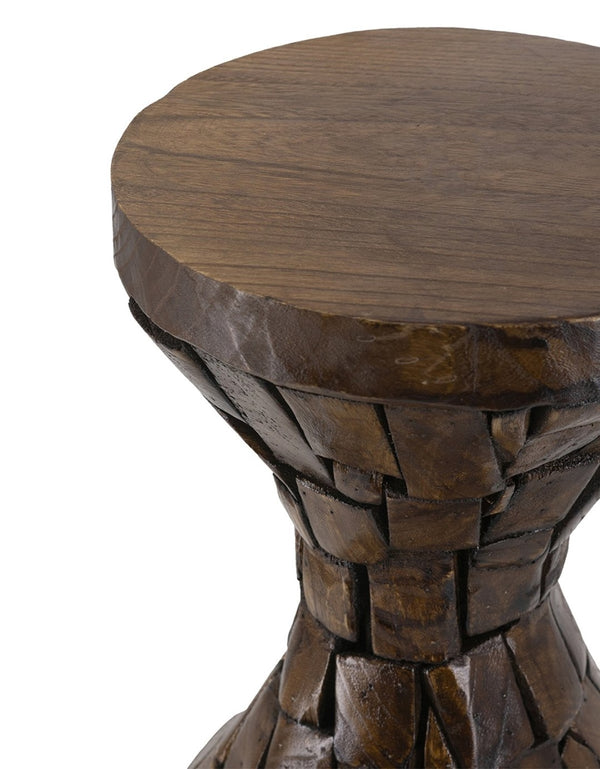 English Elm 11.8x11.8x18.1" Paulownia Wood Sculptural Side Table with Mosaic Hourglass Base W2078P461604