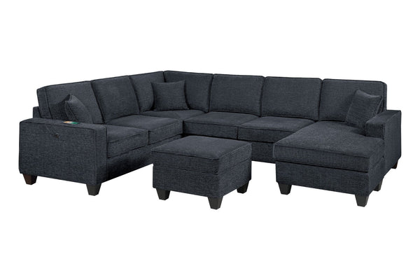 English Elm Contemporary Chenille U-shape Sectional with Usb Charging Chaise and Ottoman Included Black,Slate B011S02189