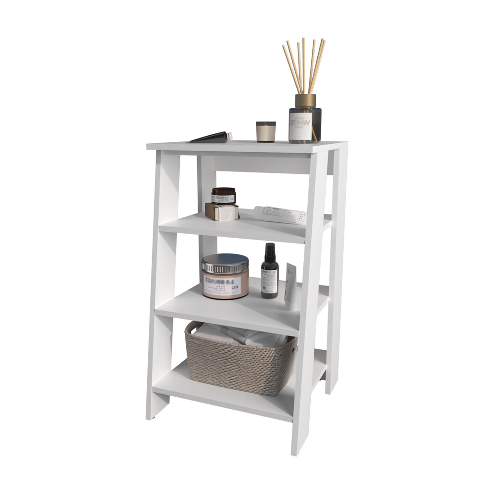 English Elm McNeal 4-Tier Freestanding Bathroom Shelf Organizer with Open Compact Design for Towels & Essentials White 34.6 L x 18.5 W x 3.1 H B128P237180
