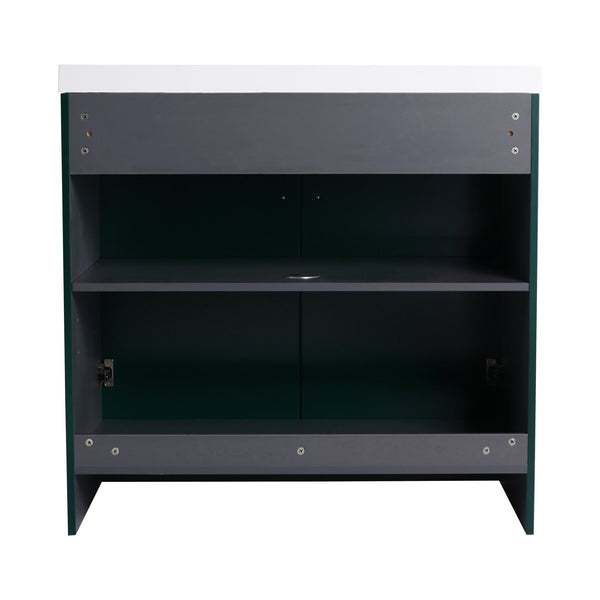 English Elm 36" Freestanding Bathroom Vanity with Resin Sink, Soft-Close Doors, Adjustable Shelf & Metal Handles Dark Green W999S00274