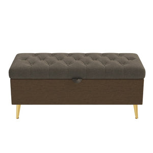 English Elm Modern Boucle Tufted Storage Ottoman Bench with Gold Legs for Bedroom or Entryway Coffee N719P305620D