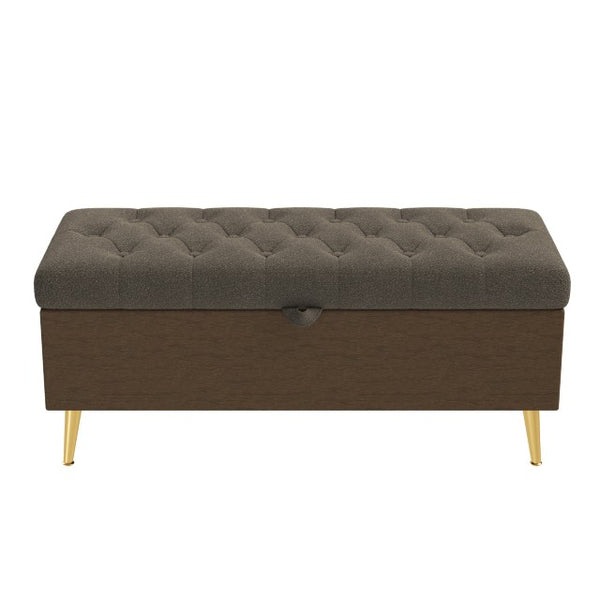 English Elm Modern Boucle Tufted Storage Ottoman Bench with Gold Legs for Bedroom or Entryway Coffee N719P305620D