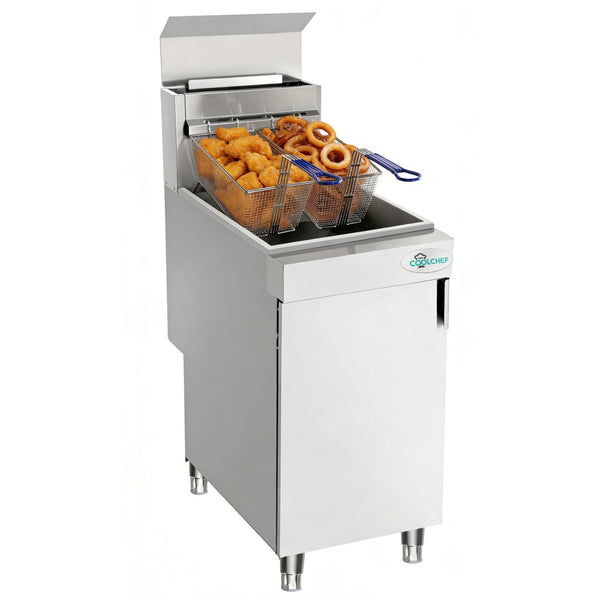 English Elm 120,000 Btu Four Burner Natural Gas Floor Fryer Stainless Steel Commercial Kitchen W3629P365493