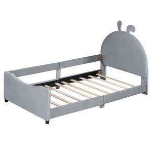 English Elm Twin Velvet Daybed with Sculptural Rabbit Ear Headboard for Kids or Guest Rooms Gray N737P380205E
