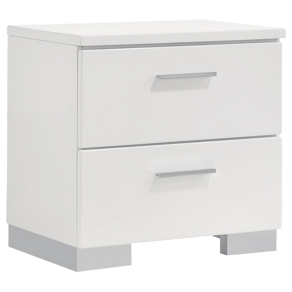 English Elm Dulcey White High Gloss Two-Drawer Nightstand with Metal Bracket Feet, Minimalist Storage & Style B062P378383