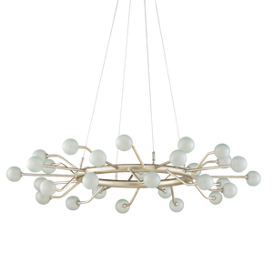 Chaldea Modern Silver Chandelier with Recycled Glass Globes – Eco-Friendly & Adjustable Lighting Design