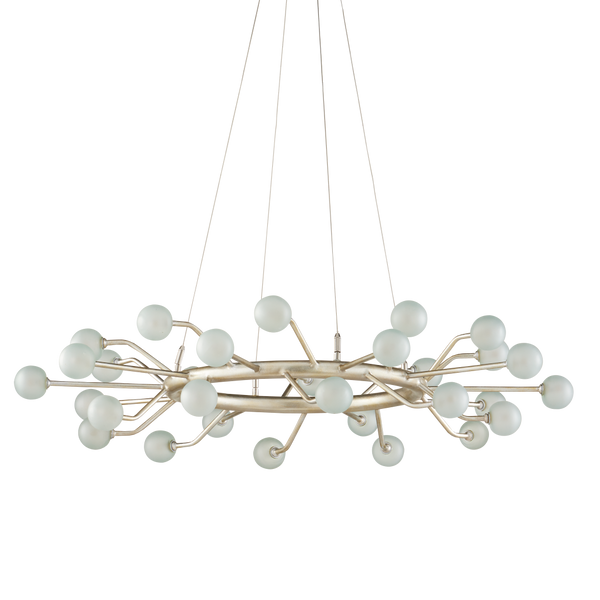Chaldea Modern Silver Chandelier with Recycled Glass Globes – Eco-Friendly & Adjustable Lighting Design