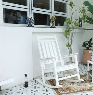 English Elm Oversized Rocking Chair with Wood-Texture Patio Rocker for Adults Ergonomic Weatherproof Seat for Porch White W2103P277202