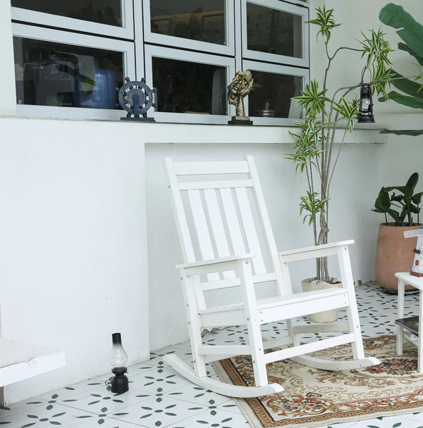 English Elm Oversized Rocking Chair with Wood-Texture Patio Rocker for Adults Ergonomic Weatherproof Seat for Porch White W2103P277202