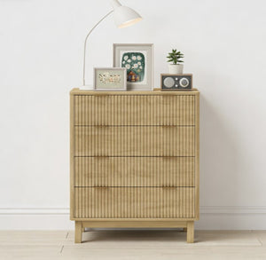 English Elm Closet Four Drawer Dresser with Fluted Fronts Gold Pulls and Natural Wood Finish T3971P431263