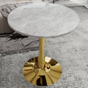 English Elm Marble-Top Round Side Table With Gold Pedestal Base - Chic Accent For Modern Living Spaces W1935P353522