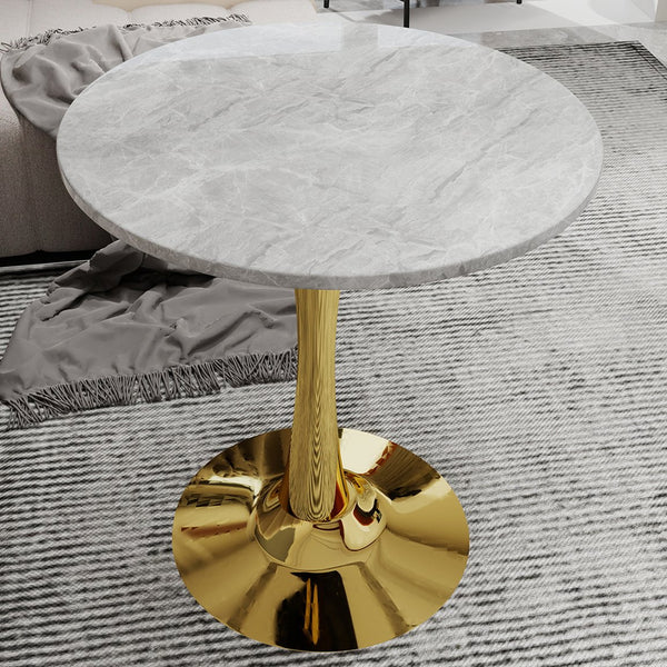English Elm Marble-Top Round Side Table With Gold Pedestal Base - Chic Accent For Modern Living Spaces W1935P353522
