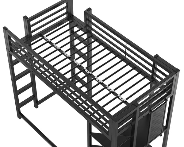 English Elm Loft Bed With Desk And Storage, Metal Twin Loft Frame For Kids Teens - Stylish Space Saver In Black W2904S00002