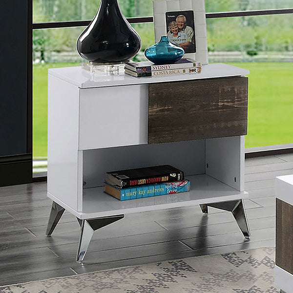 English Elm Modern Sculpted Sofa Table with Two-Tone Finish, Open Shelves for Display and Minimalist Storage Elegance Oak,White 26 L x 20 W x 22 H B2741P357616