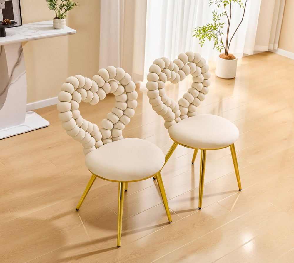 English Elm Unique Heart Shaped Bubble Tufted Velvet Accent Chair Glam Metal Frame Vanity Seat Beige,Gold W3875P446139