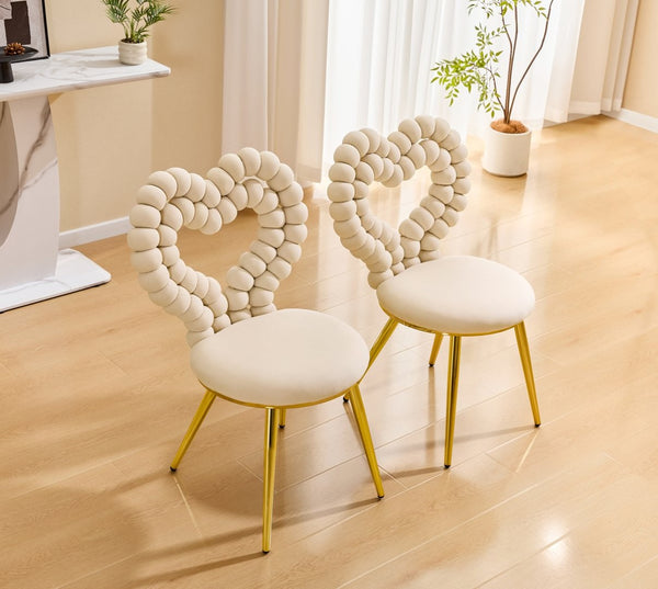 English Elm Unique Heart Shaped Bubble Tufted Velvet Accent Chair Glam Metal Frame Vanity Seat Beige,Gold W3875P446139