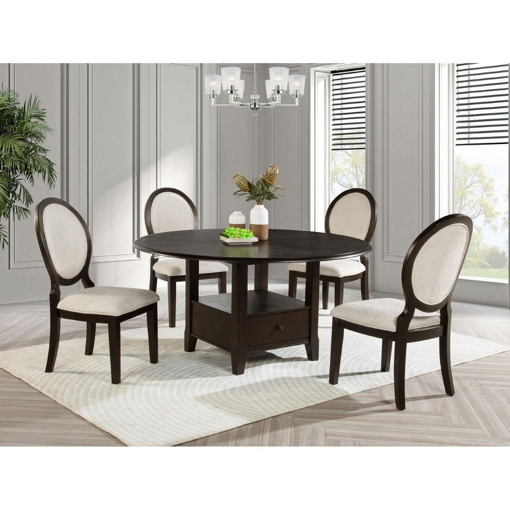 English Elm Fulton Neoclassical Round Pedestal Dining Set Seats Four with Built-in Storage B062S01682