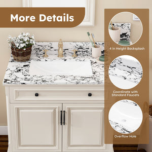 English Elm 31"X22" Bathroom Vanity Top With Undermount Sink, Panda White Artificial Marble, 3 Faucet Holes W509P362104
