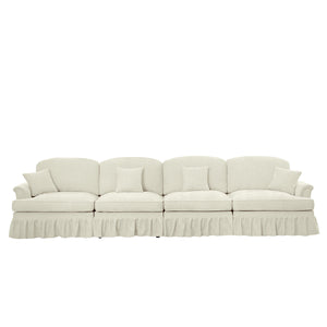 English Elm Elegant Four-Seater Chenille Sofa With Removable Ruffled Skirts, Flared Arms & Spindle Legs For Cozy Living Spaces W3041S00238