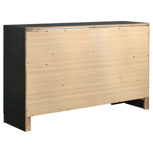 English Elm Corbin Queen Bedroom Set with Crystal Pulls Metallic Trim and Footboard Storage Drawers Black B062S00785