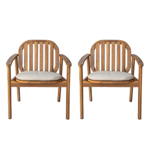 English Elm Christopher Knight Home® - Meja Teak+ Beige Dining Chair Set of 2 with Eucalyptus Legs, Vertical Slat Back & Beige Cushions N775P282728T