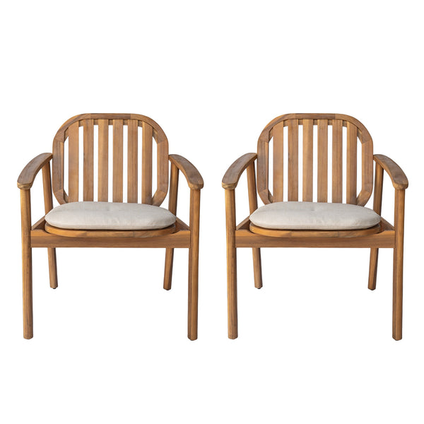 English Elm Christopher Knight Home® - Meja Teak+ Beige Dining Chair Set of 2 with Eucalyptus Legs, Vertical Slat Back & Beige Cushions N775P282728T