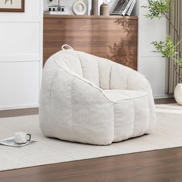 English Elm Giant Corduroy Bean Bag with Armrests Shredded Foam Lounge Chair for Living Room Beige W2200P442622