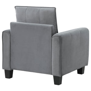 English Elm Dixon Velvety Grey Rolled Arm Accent Chair with Tapered Block Feet, Stitch Detail, Durable Comfort B062P299906