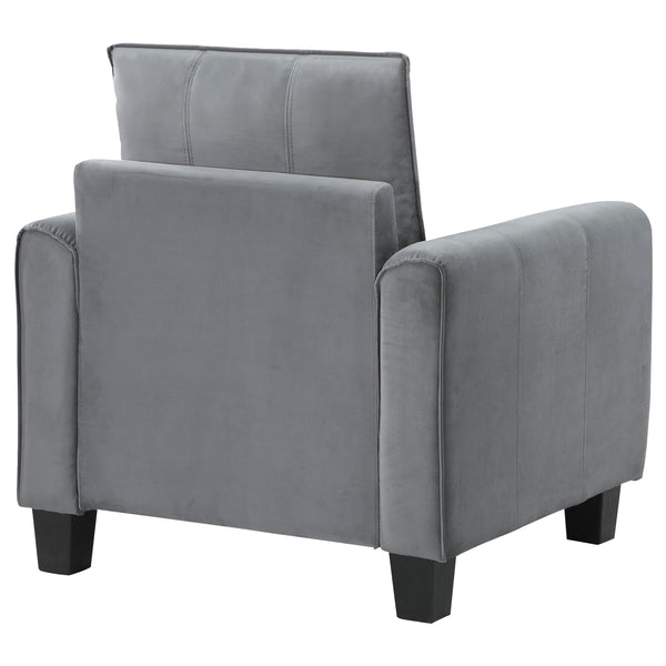 English Elm Dixon Velvety Grey Rolled Arm Accent Chair with Tapered Block Feet, Stitch Detail, Durable Comfort B062P299906